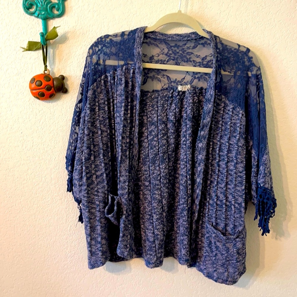 Open front cardigan with lace